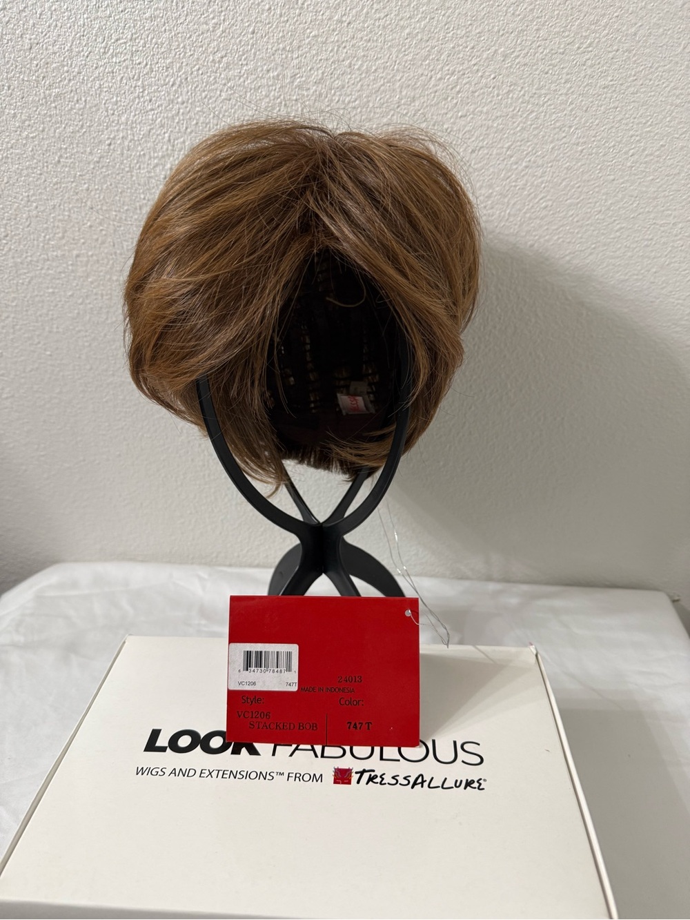 TressAllure Stacked Bob Heat Friendly Synthetic Wig, Cool Cap, in Toffee Brûlée